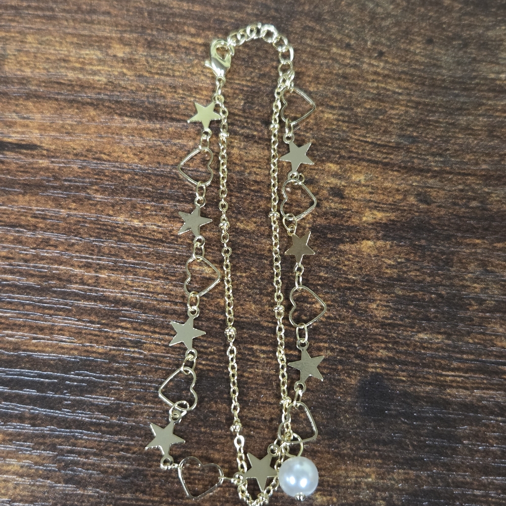BOGO💖Gold Plated Double Layer Bracelet with Faux Pearl, Stars, and Hearts